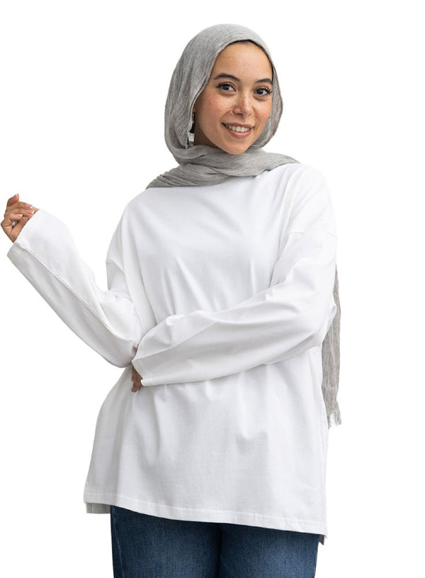 White V-Over Size Long-Sleeve - Khotwh