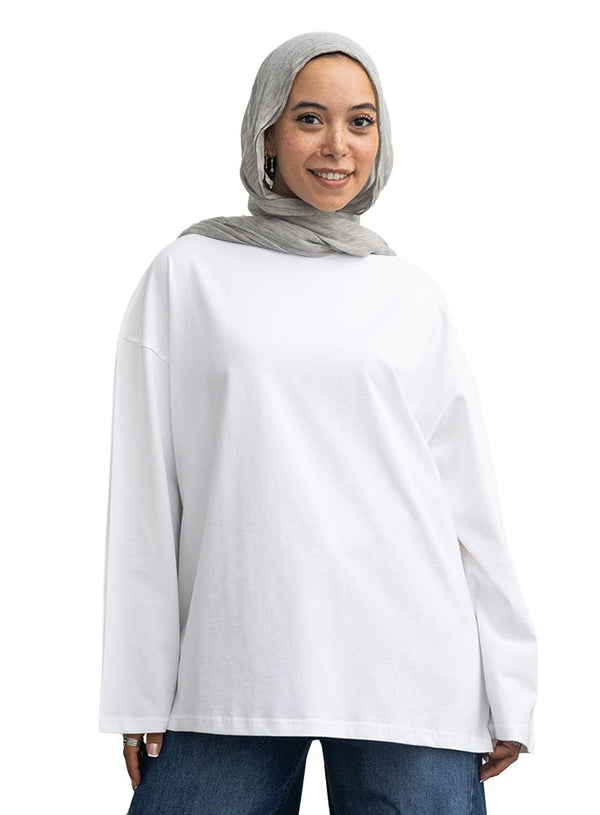 White V-Over Size Long-Sleeve - Khotwh