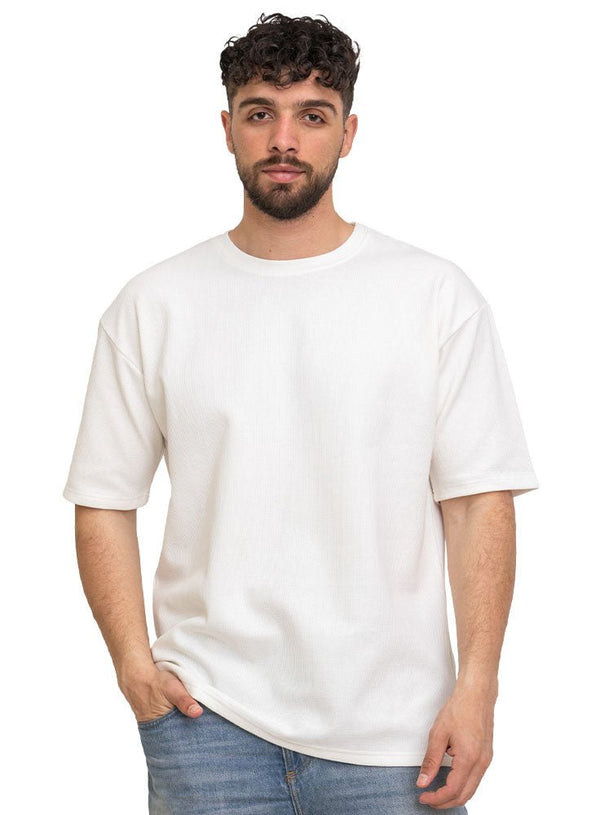 White V - Squares O.S Round T-Shirt - Khotwh