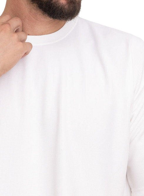 White Waffle Over Size Round T-Shirt - Khotwh
