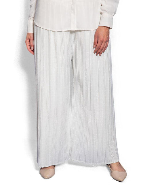 White Wide Pleated Pant - Khotwh