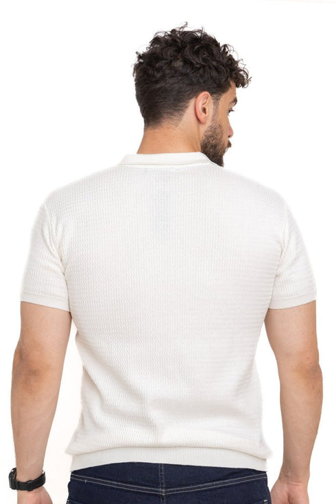 White Zigzag F - S.Knit Polo T-shirt - Khotwh