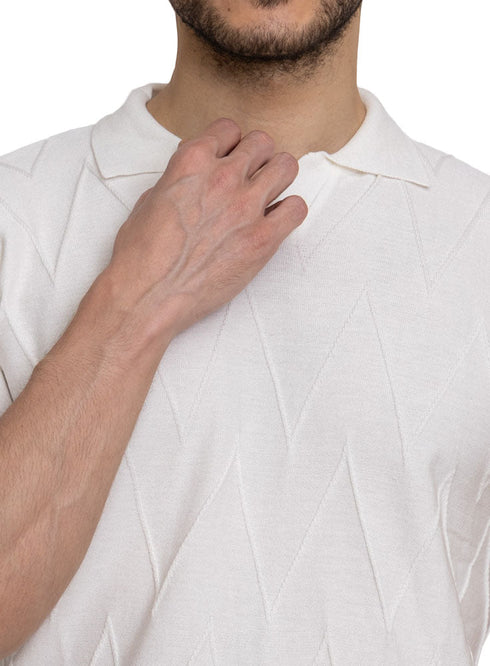 White Zigzag F - Z - Polo Neck T-shirt - Khotwh