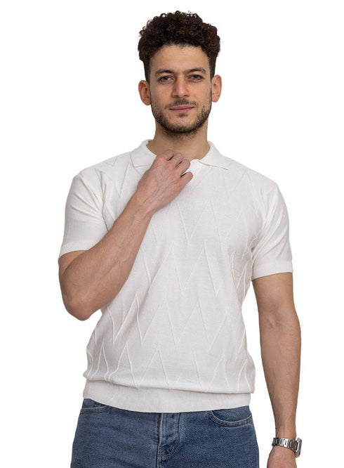 White Zigzag F - Z - Polo Neck T-shirt - Khotwh
