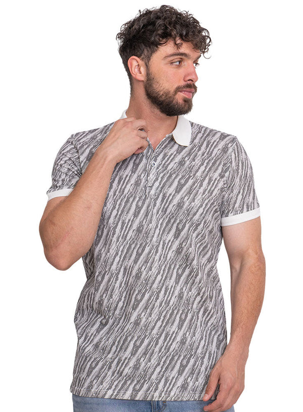 White*Black Printed Polo Design 3 - Khotwh