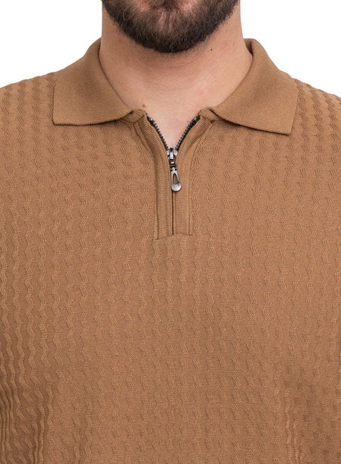 Wood Design 01011Knit Polo Neck Zipper - T-Shirt - Khotwh