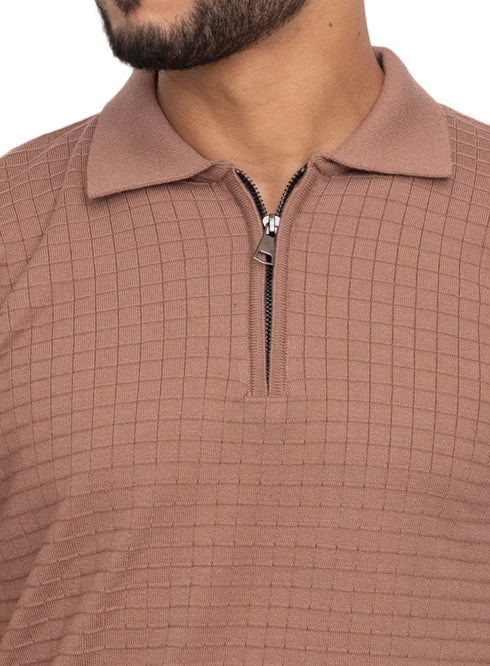 Wood Design 01053Knit Polo Neck Zipper - T-Shirt - Khotwh