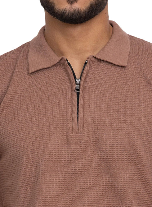 Wood Design 01055Knit Polo Neck Zipper - T-Shirt - Khotwh