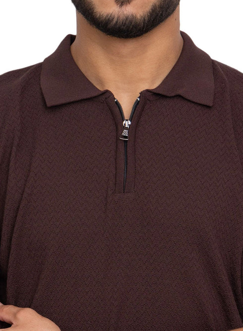 Wood Design 01056Knit Polo Neck Zipper - T-Shirt - Khotwh