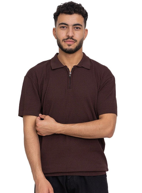 Wood Design 01056Knit Polo Neck Zipper - T-Shirt - Khotwh