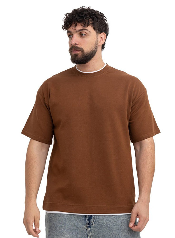 Wood Double-Layerd Oversize Round T-Shirt - Khotwh