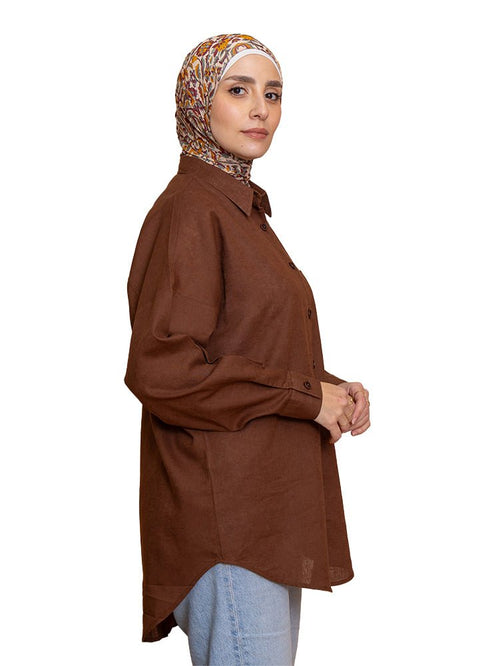 Wood Pocket Over Size Linen Shirt - Khotwh