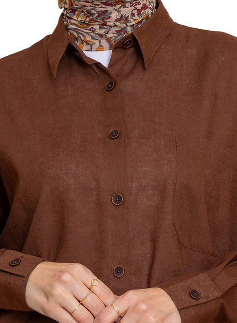 Wood Pocket Over Size Linen Shirt - Khotwh