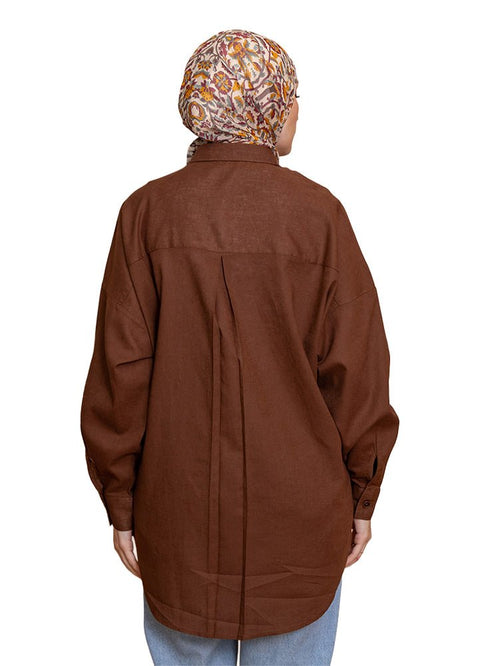 Wood Pocket Over Size Linen Shirt - Khotwh