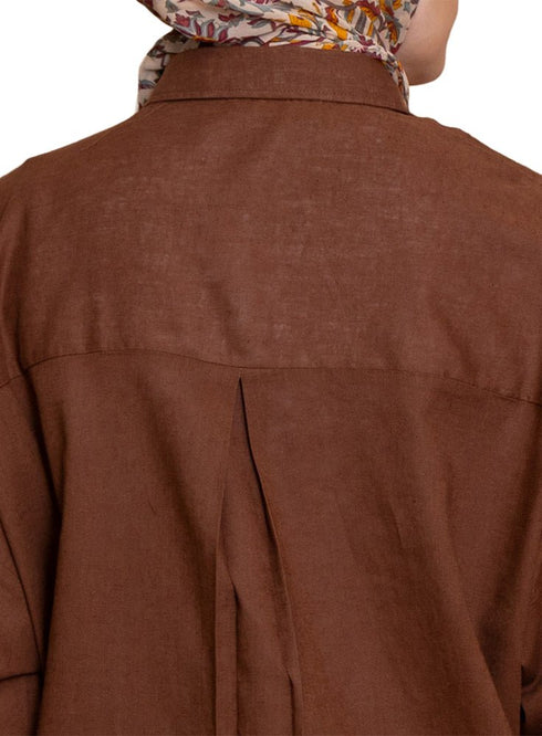 Wood Pocket Over Size Linen Shirt - Khotwh