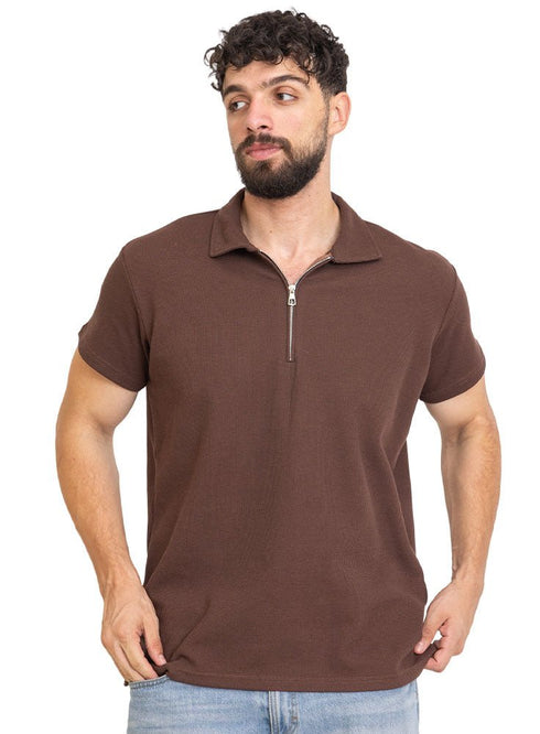 Wood Zipper Squares Polo Neck T-Shirt - Khotwh