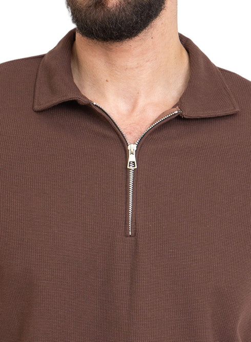 Wood Zipper Squares Polo Neck T-Shirt - Khotwh