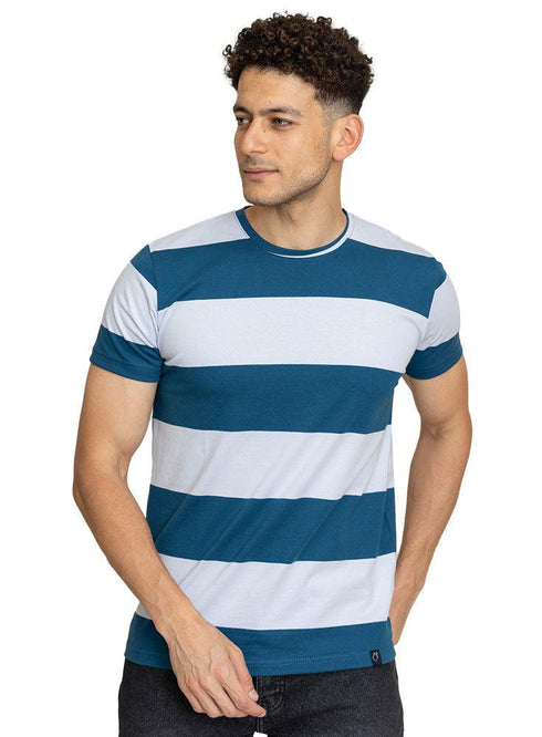 W.Striped Petroleum Striped Round T-shirt - Khotwh