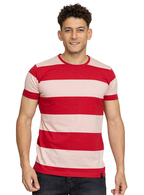 W.Striped Rouge Striped Round T-shirt - Khotwh