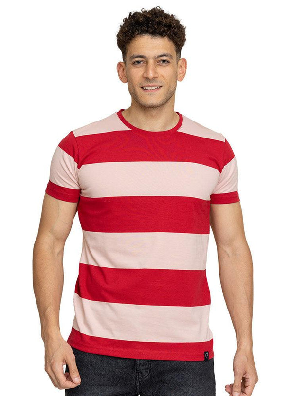 W.Striped Rouge Striped Round T-shirt - Khotwh