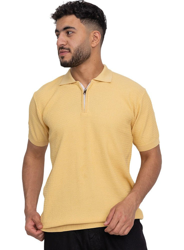 Yellow Design 01025Knit Polo Neck Zipper - T-Shirt - Khotwh