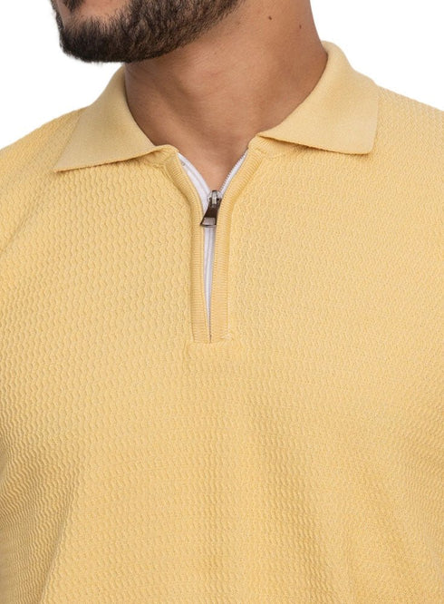 Yellow Design 01025Knit Polo Neck Zipper - T-Shirt - Khotwh