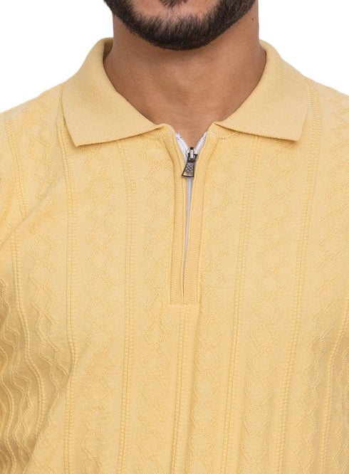 Yellow Design 01054Knit Polo Neck Zipper - T-Shirt - Khotwh