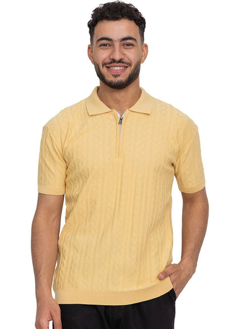 Yellow Design 01054Knit Polo Neck Zipper - T-Shirt - Khotwh
