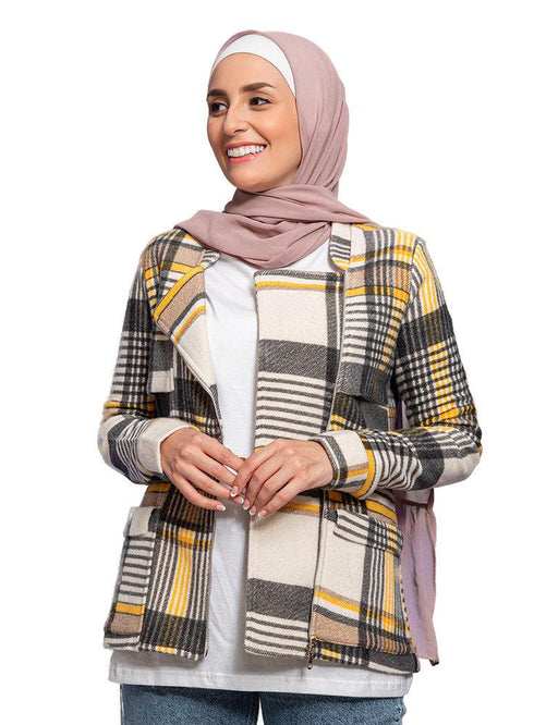 Yellow Zipper Checkered Jacket - Khotwh