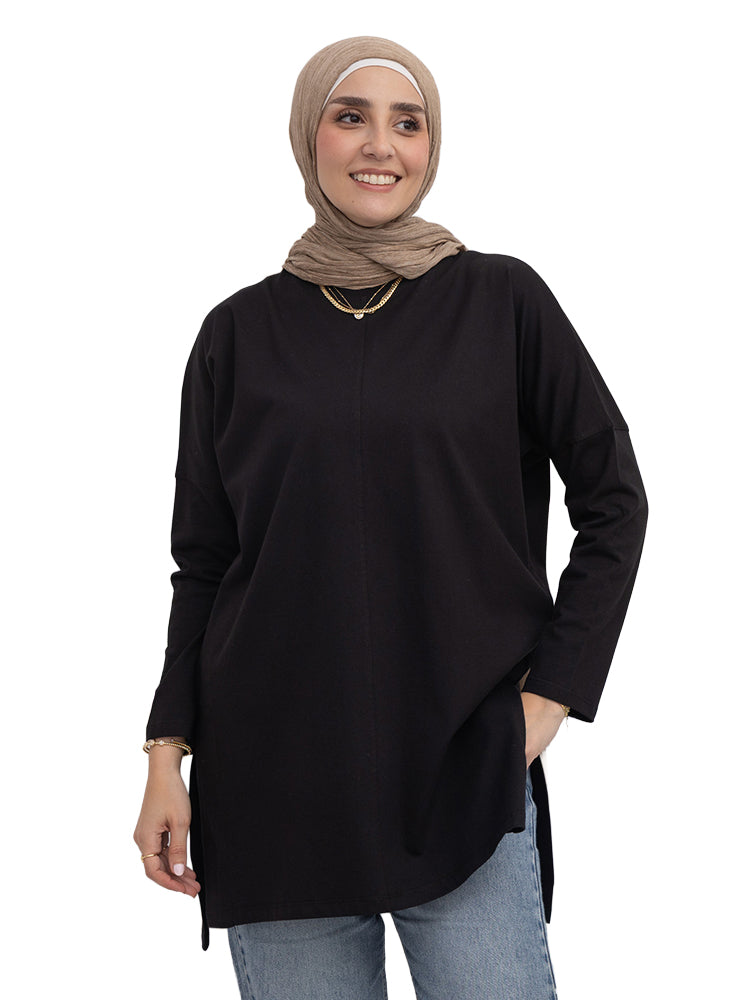 Black Needle-V-Over Size Long-Sleeve