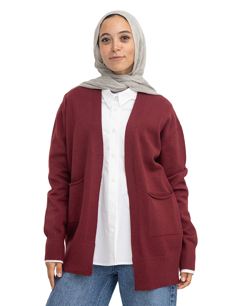 Brick Red Andy-Basic Pocket Cardigan