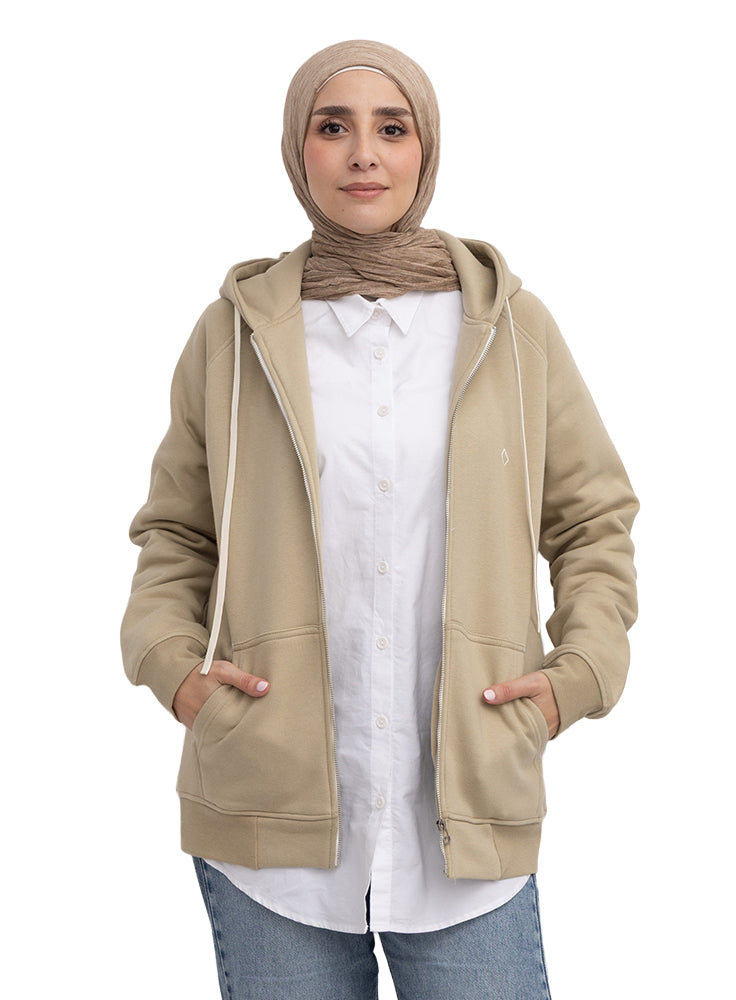 سويت شيرت سوسته طول متوسط - موس جراي