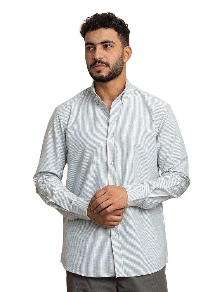 Olive-Design 1 Striped Oxford Shirt