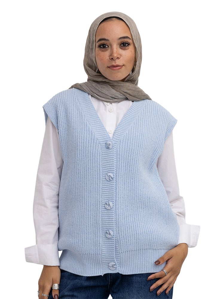 Baby Blue Button Velvet Vest