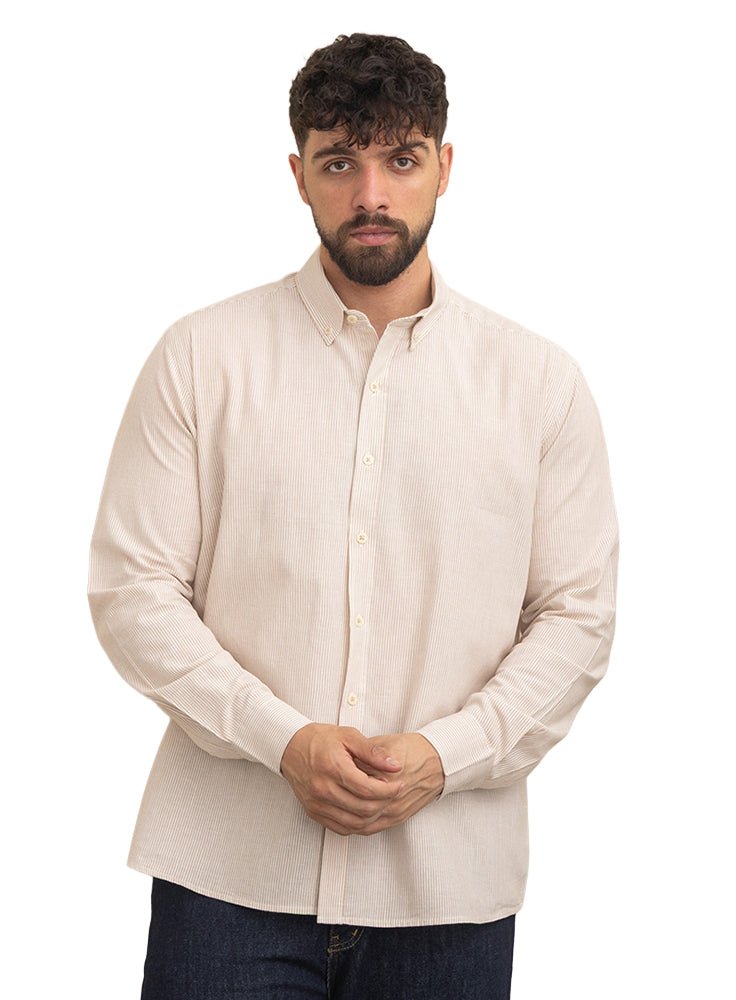 Beige-Design 1 Striped Oxford Shirt