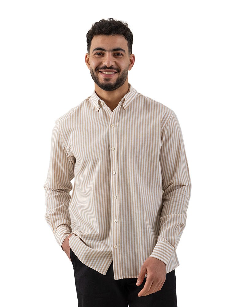 Beige-Design 2 Striped Linen Shirt
