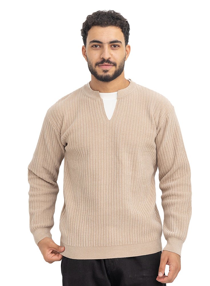 Beige Double-Layerd Round Pullover