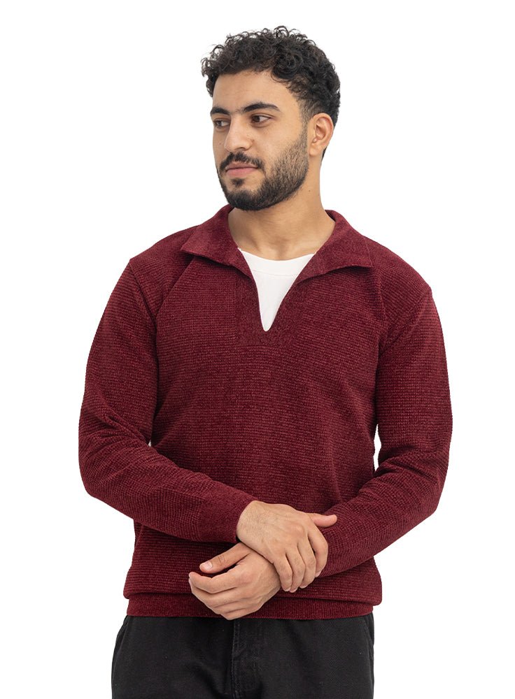 Bergundy Double-Layerd Polo Neck Pullover