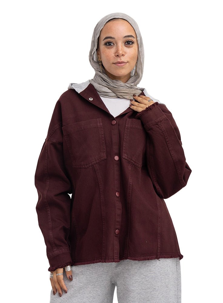 Bergundy Hoodie Gabardine Jacket