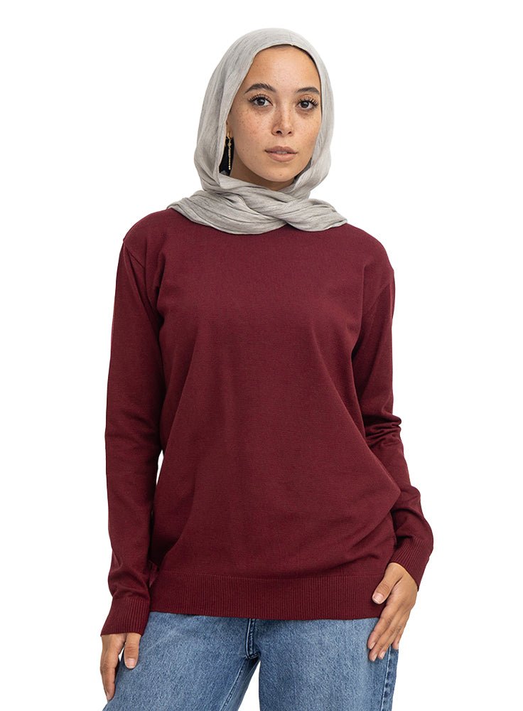 Bergundy Round Knit Pullover