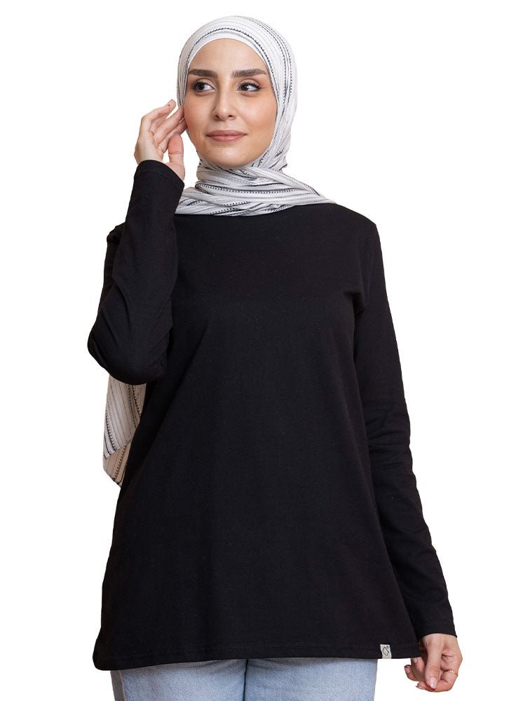 تي شيرت كم طويل - أسود