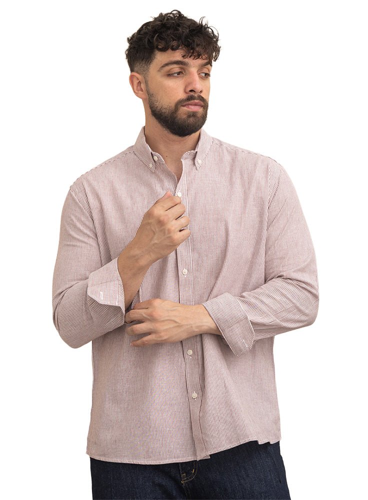 Brick Red-Design 1 Striped Linen Shirt