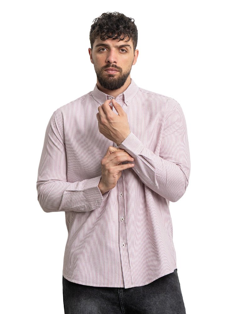 Brick Red-Design 1 Striped Oxford Shirt