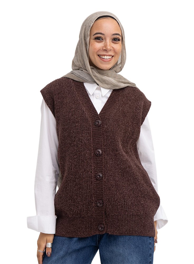 Brown Button Velvet Vest