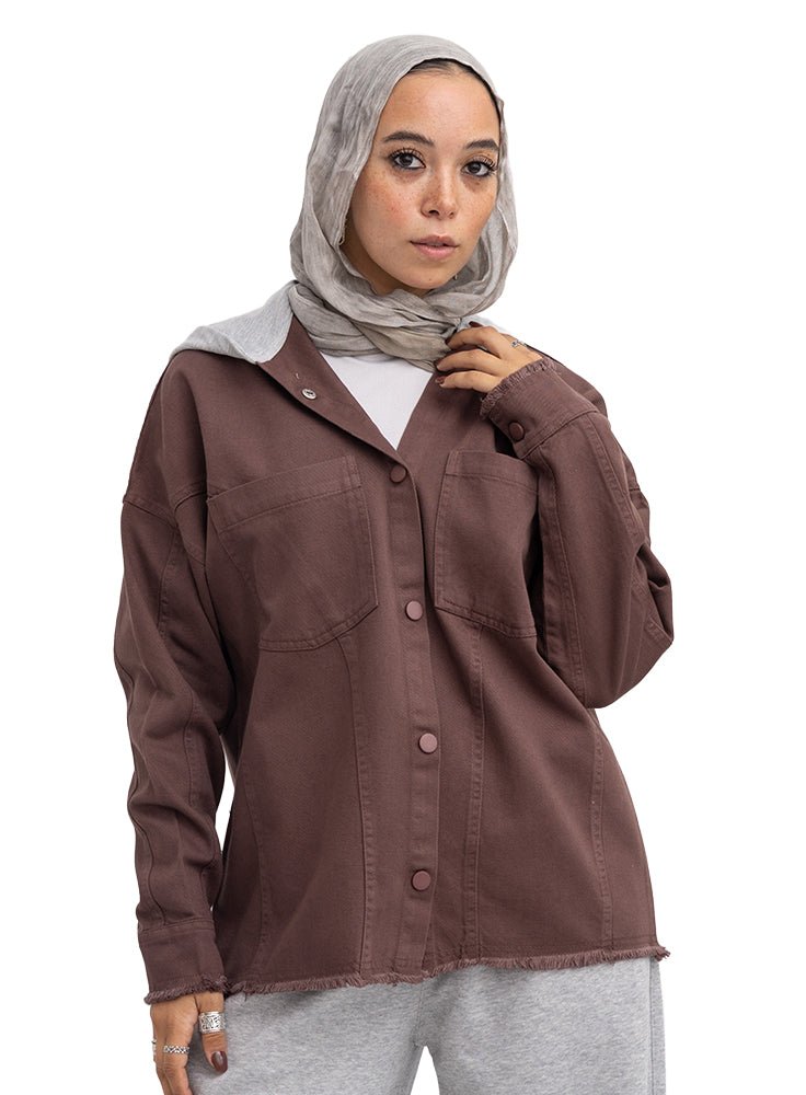 Brown Hoodie Gabardine Jacket