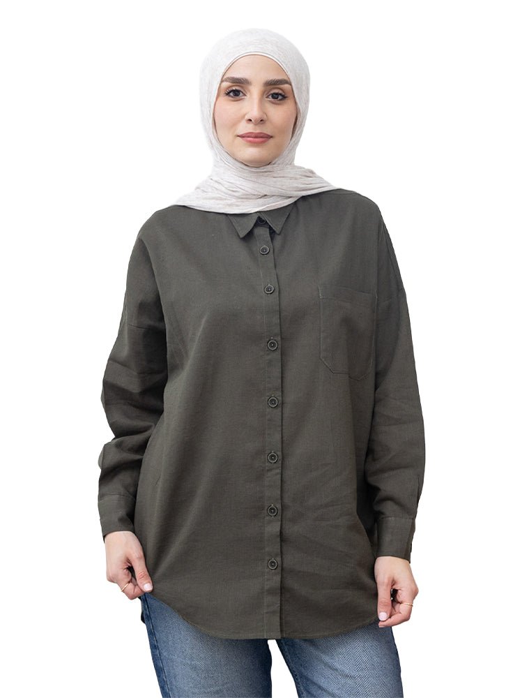 Cactus Pocket Over Size Linen Shirt