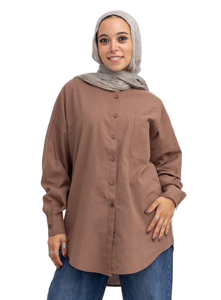 Chocolate Pocket Over Size Linen Shirt