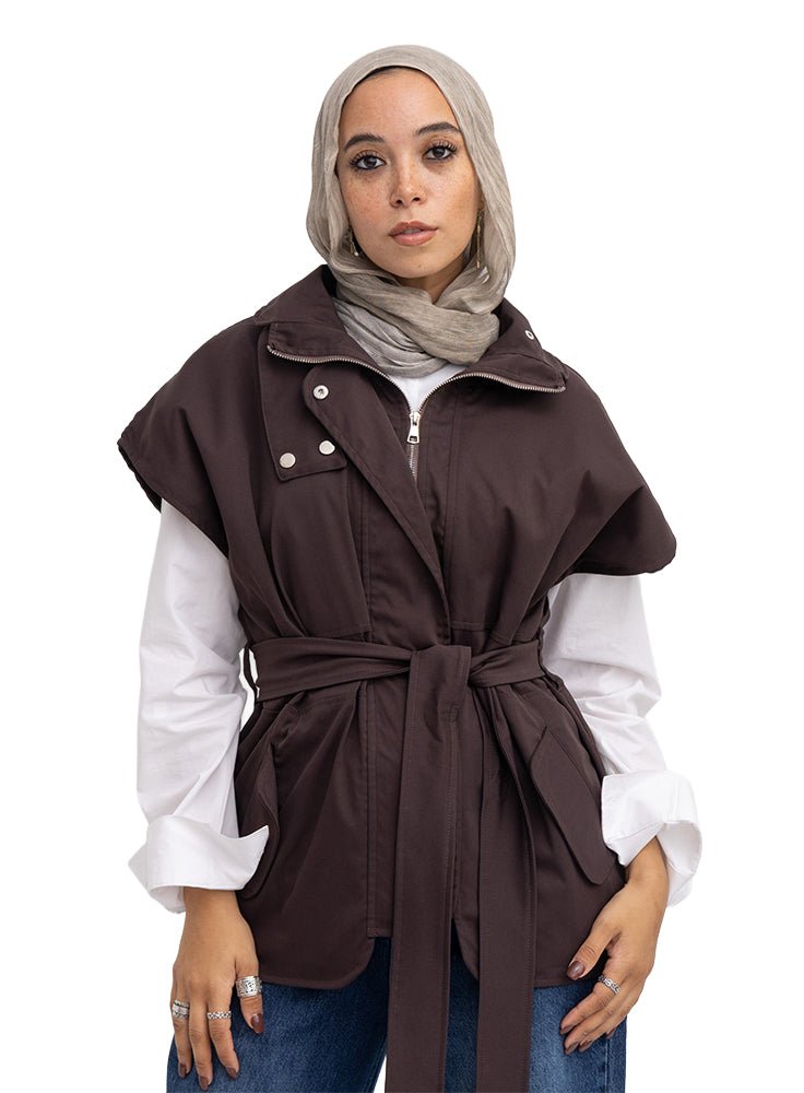 Dark Brown RD-Zipper Gabardine Vest