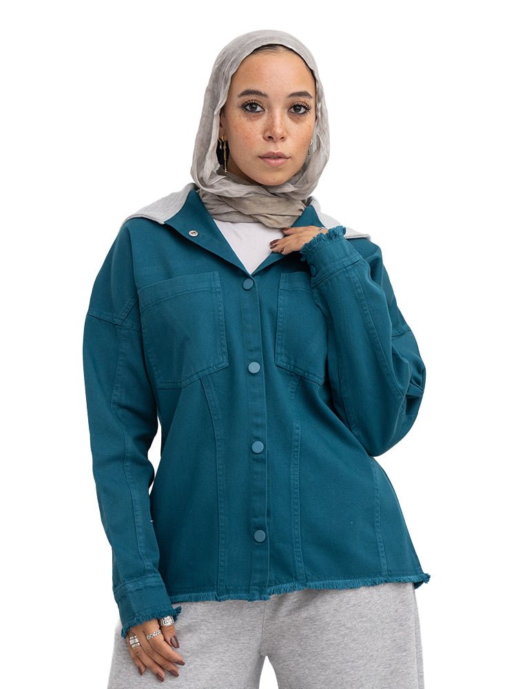 Dark Emerald Hoodie Gabardine Jacket