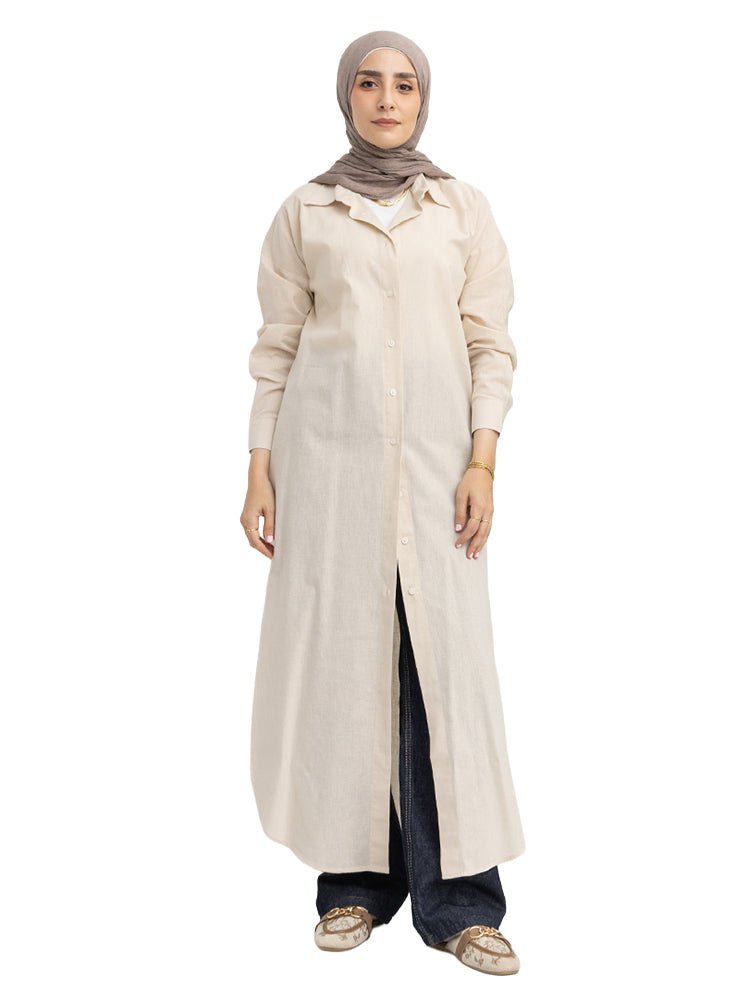 Latte Curved Linen Long Shirt